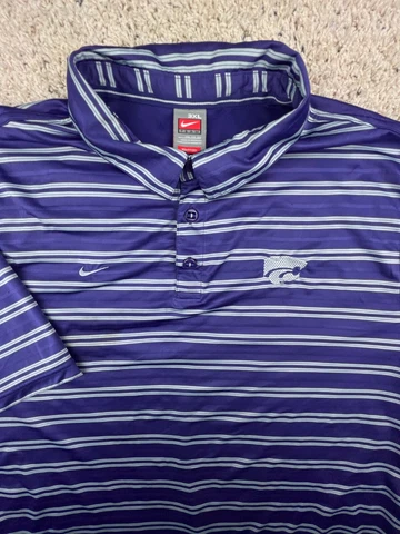 Nike Kansas K State Wildcats Mens Polo Purple Gray Striped Logo Golf Shirt 3XL Cover