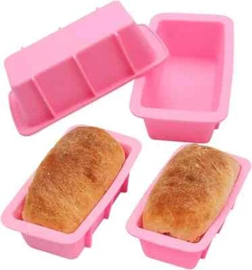 Silicone Mini Bread Loaf Pans for Baking Nonstick Small Toast Cake Pink - Picture 1 of 4