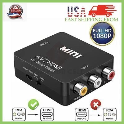 RCA AV to HDMI HD Converter Composite CVBS Audio Video Adapter Wii NES SNES - Image 1 of 4