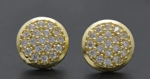 Real 10K Solid Yellow Gold 11mm Halo Round Cut Stud Earrings 2.7gr Men-Women - Picture 1 of 5
