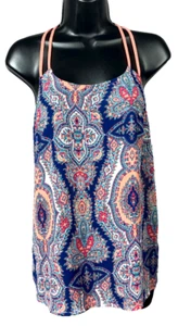 Charming Charlie Tank Top Small Women's Blue Pink Geometric Patterns (A02) - Picture 1 of 11