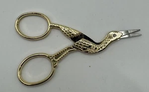 Vintage Stork Crane Gold Tone Stainless Steel Embroidery Cross Stitch Scissors - Picture 1 of 3