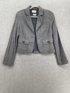 ZINC Women's Blazer Knit Micro Chevron Gray Medium Knit Linen Blend Long Sleeve - Picture 1 of 14