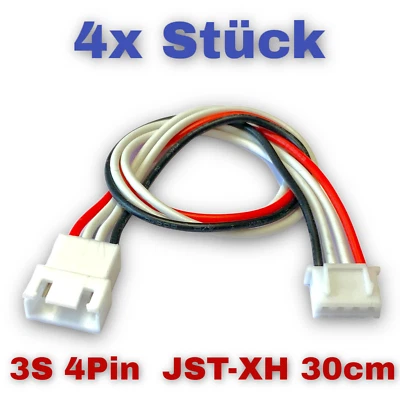 ✅ 4x 3S 4Pin Balancerkabel Verlängerung Ladekabel JST XH 30cm Lipo Akku 24AWG ✅ - Bild 1 von 4