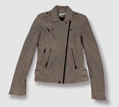 $1265 IRO Mujer Rosa Piel de Cordero Cuero Asimétrico Moto Abrigo Chaqueta 34/ EE. UU. 2 Foto 1 de 4