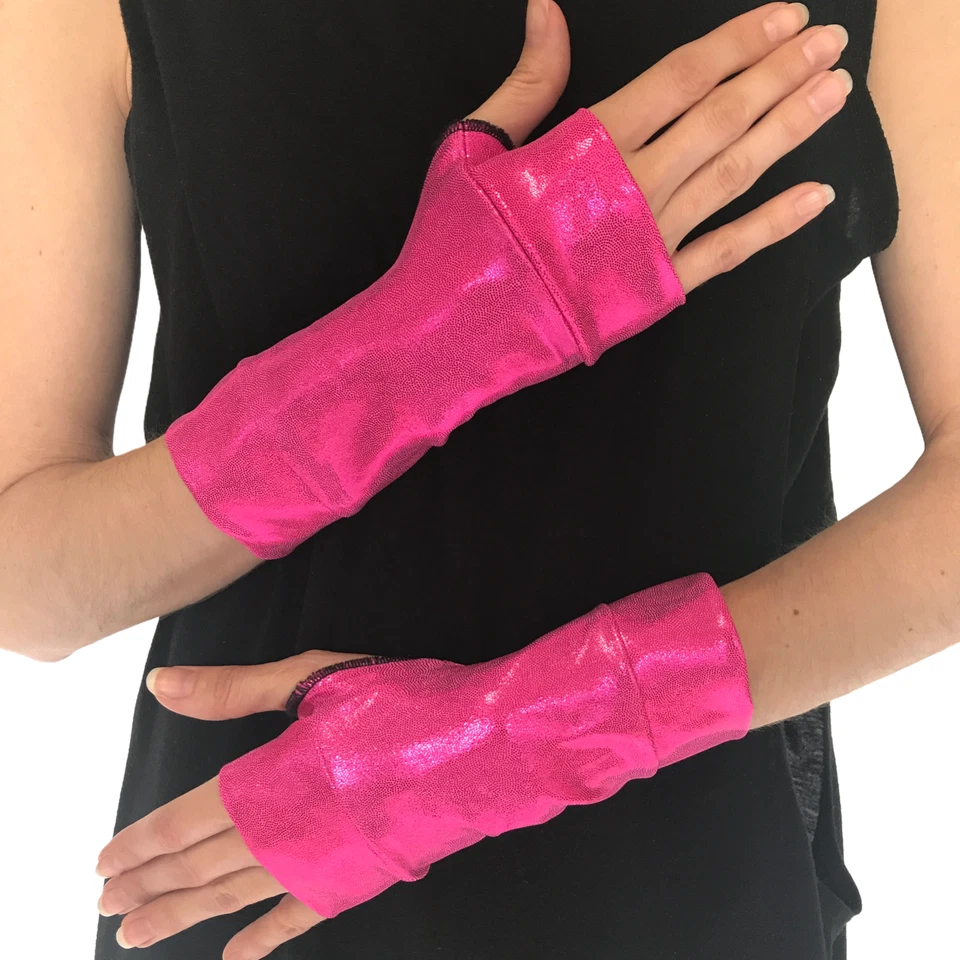 Guantes Cortos Metálicos Rosa Brazos Puños Baile Spandex Accesorios Disfraz Juegos con disfraces Foto 1 de 1