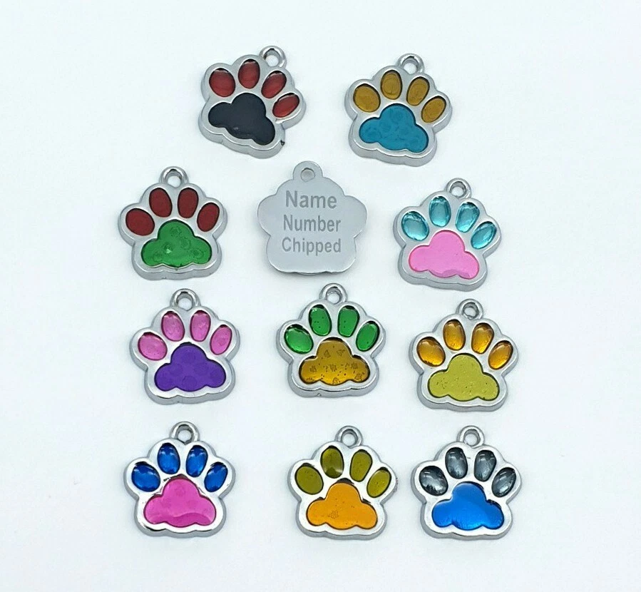 Personalised Puppy Paw Pet Id Engraved Tags Engraving Dog tag Cat tags, mini  - Image 1 of 1
