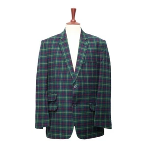 Mens Blazer Green Blue Red Tartan Plaid Wool Dress Formal Jacket Sport Coat 46R - Picture 1 of 8