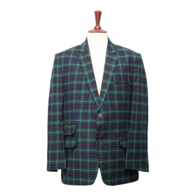 Mens Blazer 46R Plaid Tartan Blue Green Red Wool Sport Coat Wedding Party Jacket - Image 1 of 4