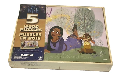 Rompecabezas de madera Disney Wish 5 paquete de 24 piezas 8 piezas en una caja de almacenamiento de madera Foto 1 de 4