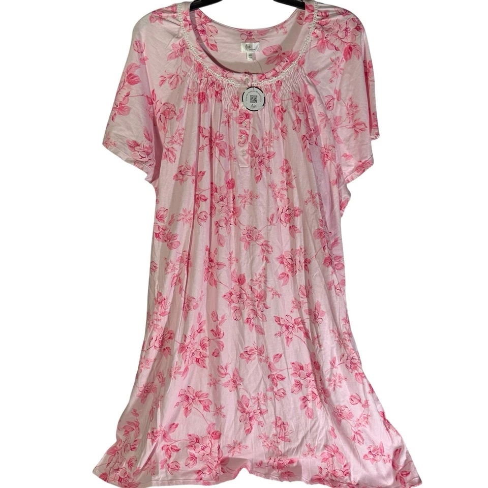Camisón Colección Aria Para Mujer 4X Pijama Manga Corta Rosa Floral Bolsillos Foto 1 de 4