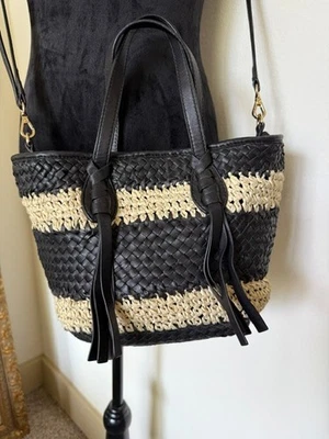 Bolsa de ombro Talbots palha couro praia férias resort viagem listrada  - Imagem 1 de 4