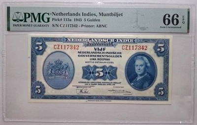 Indonesia/Netherlands Indies Banknotes 5 Gulden 1943 'NICA' PMG 66 EPQ - P.113a - Image 1 of 2