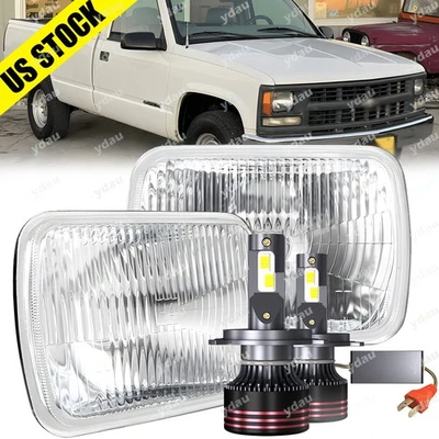 Par de faros de metal con lente de vidrio estilo stock 7X6 6000k LED H4 bombilla Foto 1 de 4