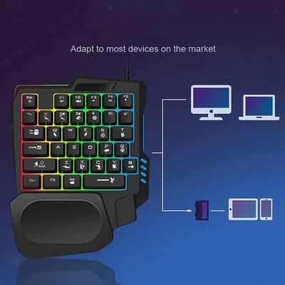 Gaming Keyboard RGB Backlit Single Handed Small 35 Keys USB Cable for Laptop - Image 1 of 4