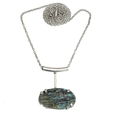 Pendant Silver  Peridot Labradorite Gemstone Jewelry Sterling 2.5" Fiery - Image 1 of 4