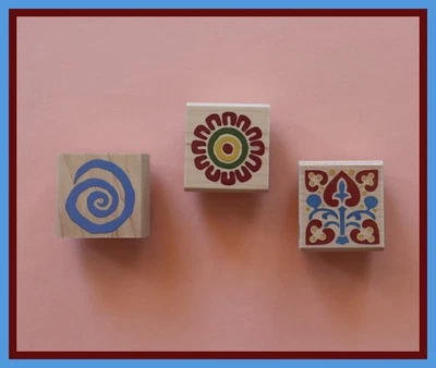 3 sellos de goma, madera montados por STAMPIDA DE GOMA símbolos geométricos de la India azteca Foto 1 de 4