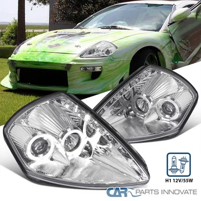 Fits Mitsubishi 00-05 Eclipse Clear SMD LED Dual Halo Projector Headlights Lamps - Imagem 1 de 4