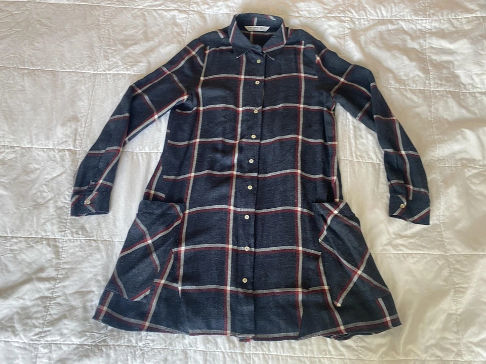 Zara Basic Shirt Dress Womens XS Plaid Long Sleeve Button Up Pockets flannel - Image 1 of 4