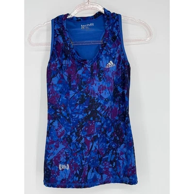 Adidas Techfit Athletic Tank Top Blue Purple Geometric Racerback Women's Sz 4 - Image 1 of 4
