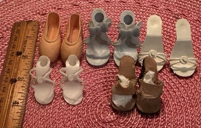 Reduced Vtg Doll 4 Pr High Heel Shoes-1 Blue 2 White 1 Elastic Black+1 Pr Ballet - Image 1 of 4