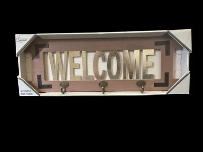 Novo Gancho de Parede Decorativo “Bem-vindo” Rústico para Fazenda de Campo Pendurado de Madeira Metal - Imagem 1 de 4