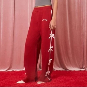 Forever 21 x Hello Kitty & Friends Bow Wide Leg Joggers Red 100% Cotton Size S - Picture 1 of 10