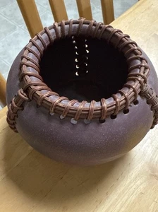 Native American APACHE INDIAN Braided Pottery Seed Bowl Purple - Picture 1 of 13