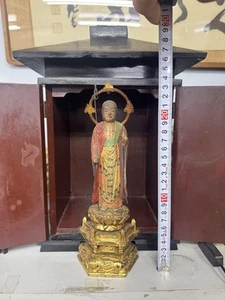 Japanese Antique BUDDHA JIZO KSITIGARBHA Old Wooden Statue with Zushi 12.2 inch - Picture 1 of 9
