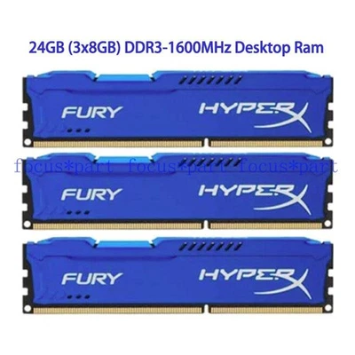 Memoria para juegos 24 GB (3 x 8 GB) DDR3 1600 MHz PC3-12800 HX316C10F/8 para escritorio azul Foto 1 de 4