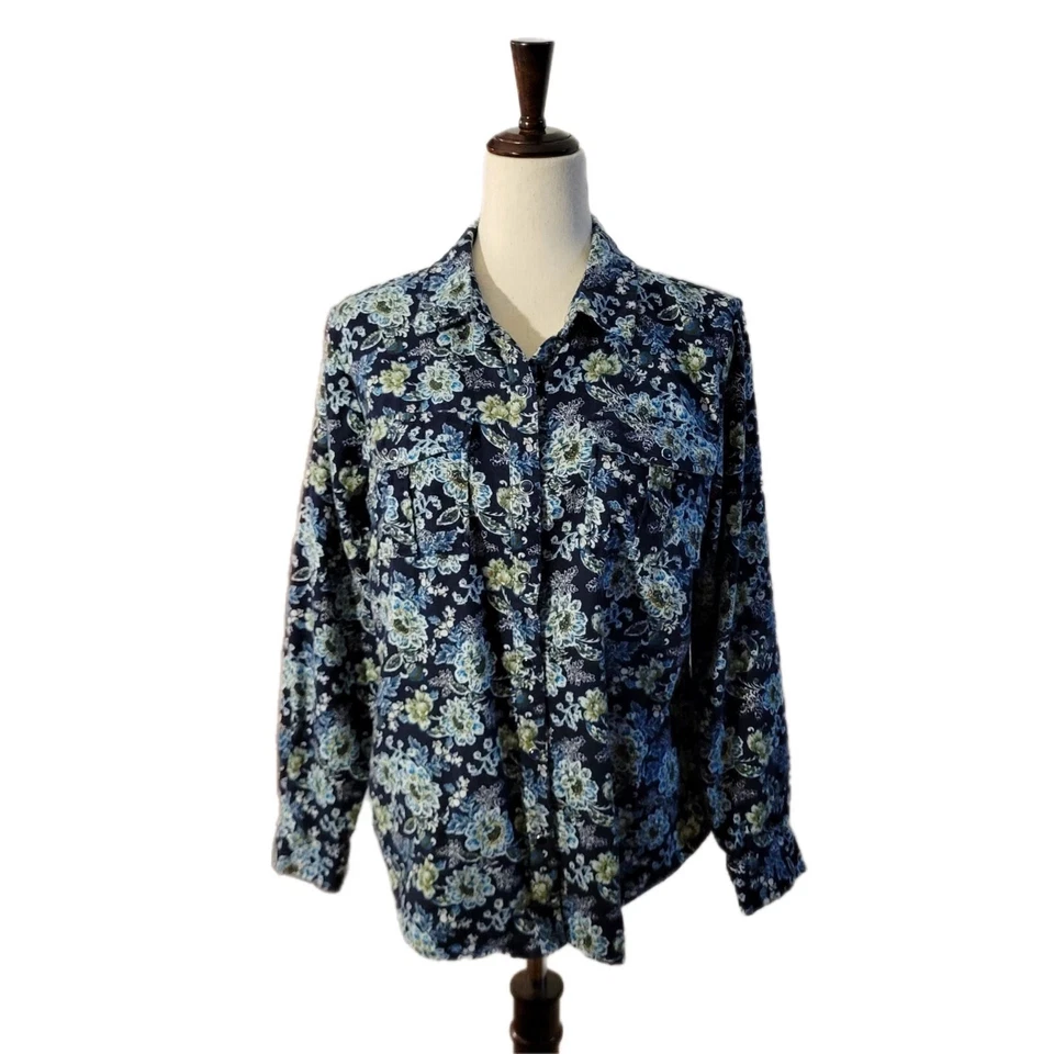 #1571 Camisa Joan Rivers Algodón Estampado Floral Franela Botón Frontal Talla S Foto 1 de 1