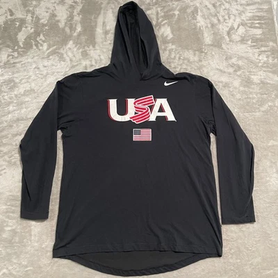 Nike Shirt Mens XL Black Hooded Long Sleeve Team USA Logo Olympics Sports - Image 1 of 4
