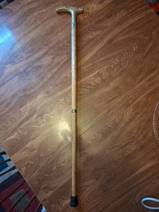 Vintage Decorative Brass Handle Wooden 2- Piece Walking Cane. Beautiful  - Picture 1 of 16