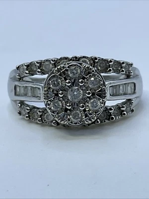 VINTAGE HANDMADE Solid 10K White Gold Genuine Diamonds Engagement Ring 4.3gr. - Image 1 of 4
