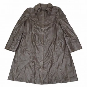 Used Oz Magic Leather Jacket Coat Long Length Mesh Lining Floral Outerwear Dark - Picture 1 of 7
