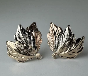 14k Tri Color Gold Triple Leaves Earrings Rose Gold + Yellow Gold  + White Gold - Picture 1 of 12