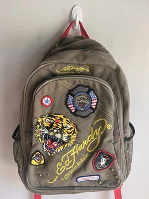Mochila Ed Hardy Vintage Raro Parche y2K Tigre Lona Algodón Duradera Foto 1 de 4