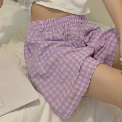 Women Plaid Shorts Checked Half Pants Loungewear Baggy Sportswear Casual Shorts - Image 1 of 4