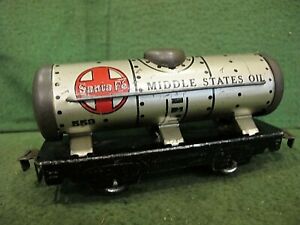 Marx Trains 553 Santa Fe Middle States Oil Tank Car with Rivet Tab Couplers