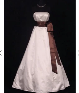 NWT Bill Levkoff Removable Strap Champagne Beige Sable Satin Sash Formal Dress G - Picture 1 of 15