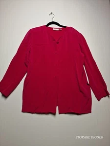 Dana Buchman Shirt Women's 14 Burgundy 100% Silk Lined Shoulder Pads Henley Neck - Picture 1 of 13