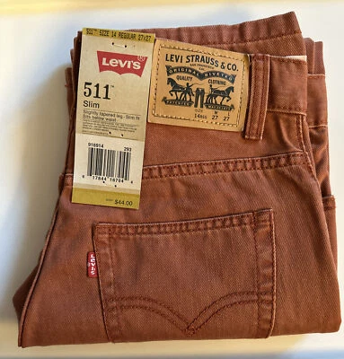 Levi's 511 Juvenil Talla 14 Reg 27" Cintura x 27" Entrepierna Calce Ajustado Quemado Rojo Jea Foto 1 de 4