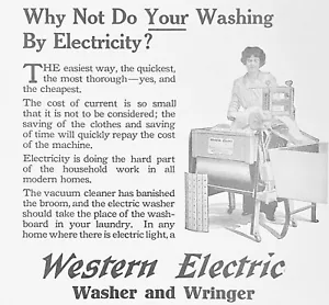 1914 WESTERN ELECTRIC Vtg Print Ad~Old Clothes Washer&Wringer Laundry Room Decor - Picture 1 of 2