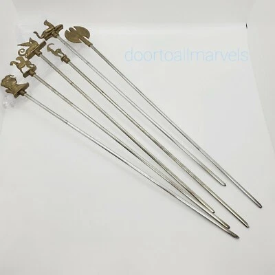 6 Vintage Shish Kabob Skewers Stainless Steel / Brass BBQ Egyptian Iconography - Image 1 of 4