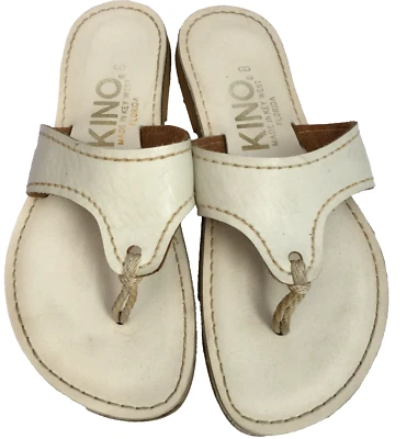 SANDALIAS TANGA VINTAGE KINO LILY MUJER 8 10.25" BLANCAS PLANAS HECHAS EN KEY WEST EE. UU. Foto 1 de 4