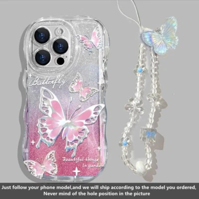 For iPhone 17/16 /15 ProMax 14 /13 Luxury +Butterfly Chain Phone Case Women Girl - Image 1 of 4