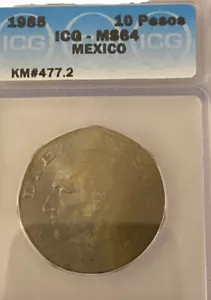 1985 Icg MS65 Mexico 10 peso - Picture 1 of 5