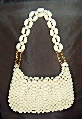Vintage White Plastic Bead Purse Zipper Closure Made In Japan - Image 1 of 4