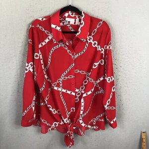 Susan Graver Top Womens 18W Plus Size Red White Chain Print Equestrian Regency - Picture 1 of 18