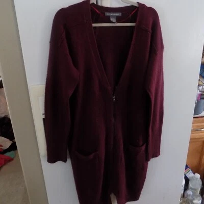 Cardigã Kate & Mallory Long Duster suéter casaco vinho malha borgonha GG - Imagem 1 de 4